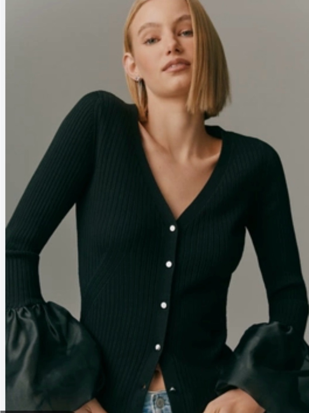 Maeve V-Neck Ribbed Button Cardigan Sweater - Black